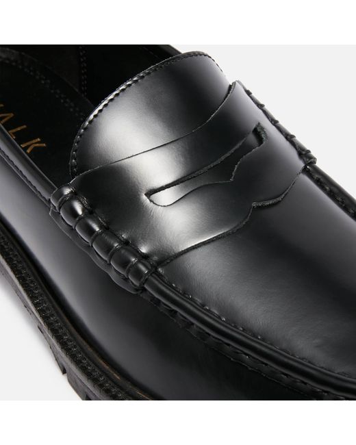 Walk London Black Campus Leather Saddle Loafers for men