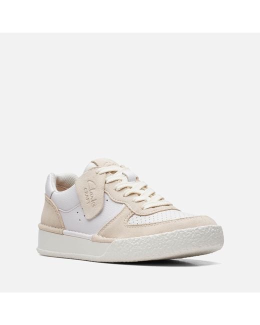 Clarks White Craftcup Leather And Suede Trainers
