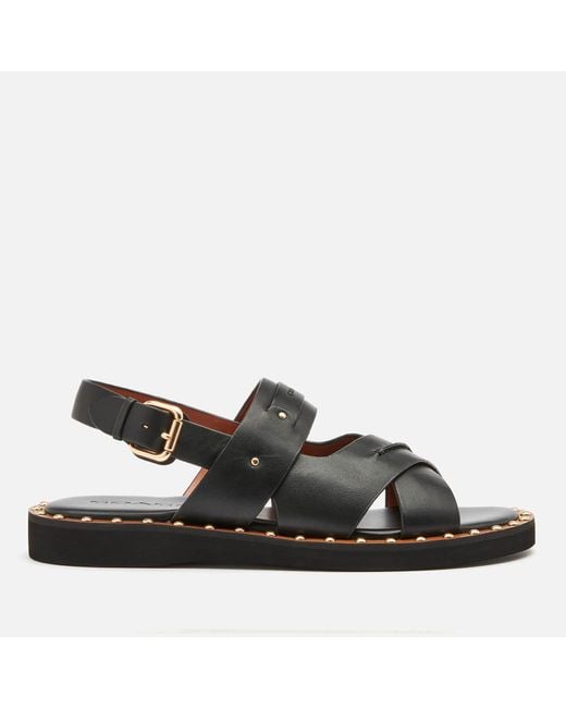 COACH Black Gemma Leather Flat Sandals