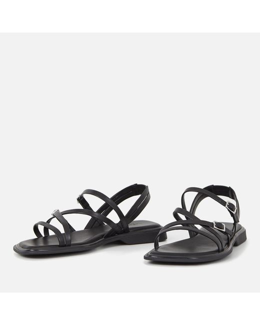 Vagabond Black Izzy Leather Strappy Flat Sandals