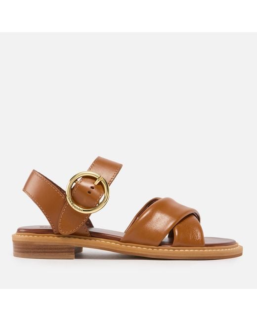 See By Chloé Brown Lyna Leather Flat Sandals