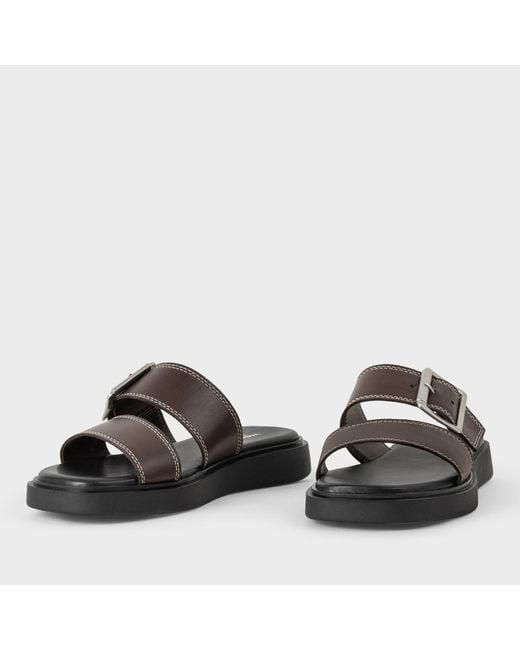 Vagabond Black Connie Leather Flat Sandals