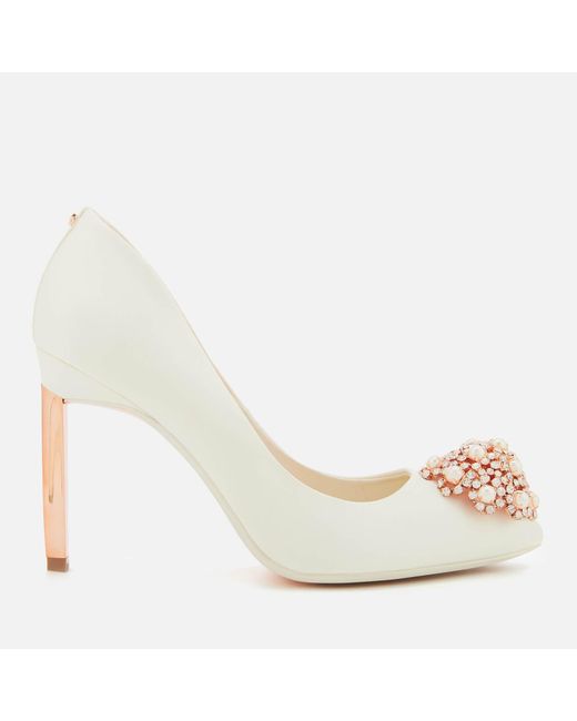 Ted Baker White Ivory Stain Embellished Heeled Court Shoes