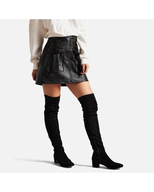 Ted Baker Black Ayannah Suede Knee High Boots