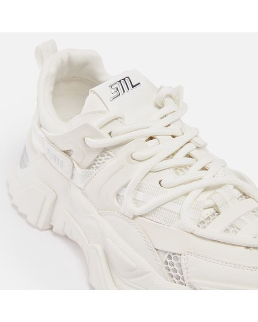 Steve Madden White Kingdom-e Faux Leather And Mesh Trainers