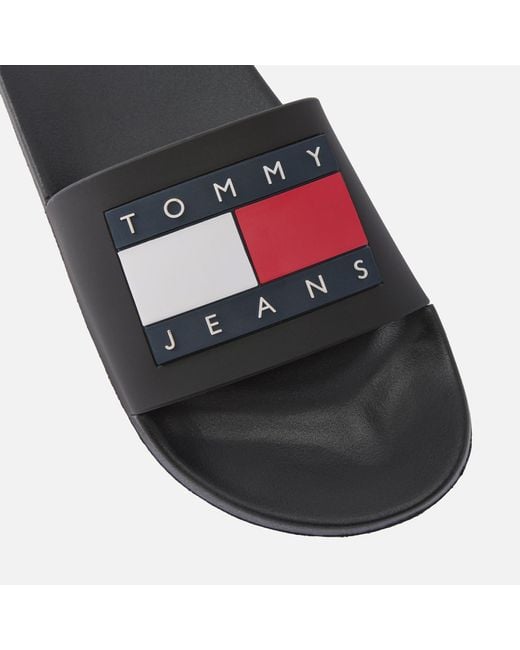 Tommy Hilfiger Black Leather Slider Sandals