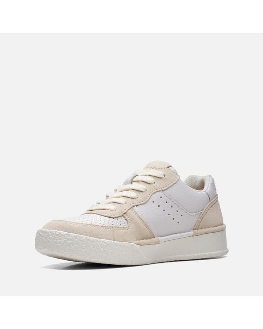Clarks White Craftcup Leather And Suede Trainers