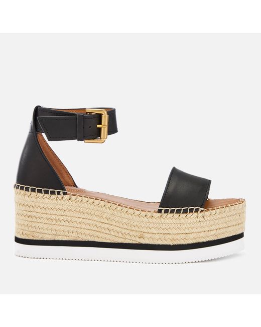 glyn leather & canvas platform espadrille wedge sandals