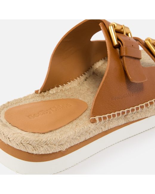 See By Chloé Brown Glyn Leather Double-strap Espadrille Sandals