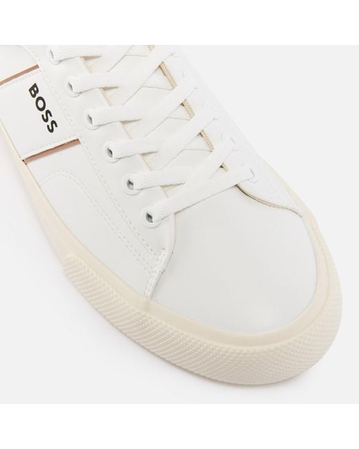 Boss White Aiden Faux Leather Tennis Trainers for men