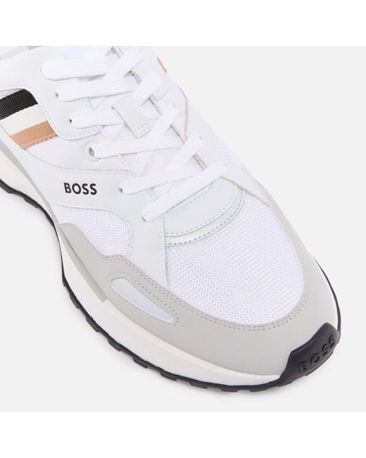 Boss White Titanium Mesh And Suede Sporty Trainers for men