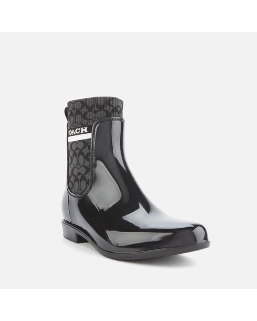 COACH Rubber Rivington Signature Knit Rain Boots in Black Lyst