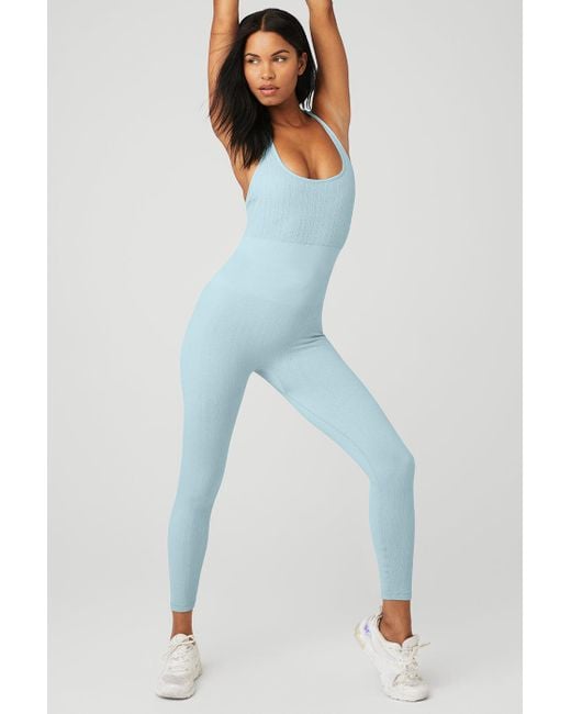 Alo Yoga Semi-sheer Seamless Cable Knit Onesie in Blue | Lyst Canada