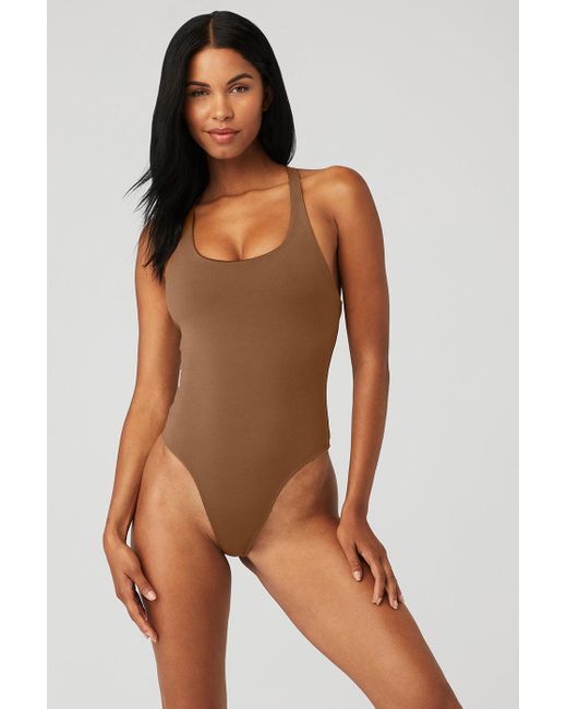 Alo Yoga Sleek Back Bodysuit Tank Top in Brown | Lyst