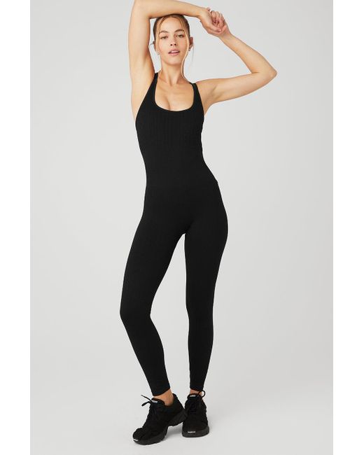 Alo Yoga Seamless Cable Knit Onesie in Black | Lyst