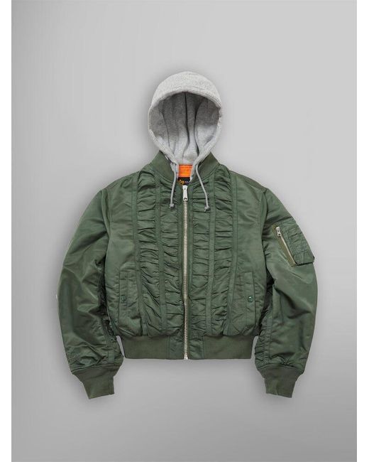 Alpha Industries Green Alpha X Mademe Hooded Ruched Ma-1 Bomber Jacket
