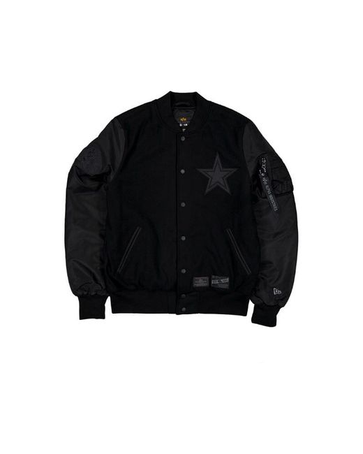 Alpha Industries Men's Black Dallas Cowboys X Alpha X New Era Wool Varsity  Ma-1 Bomber Jacket