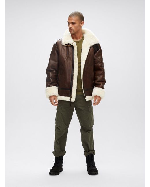 Alpha Industries B-3 Sherpa Leather Bomber Jacket in Brown for Men | Lyst