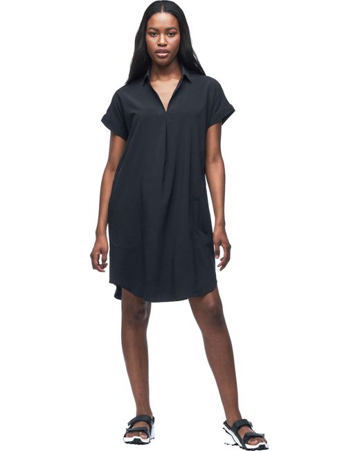 INDYEVA Frivol Knee Length Short Sleeve Shirt Dress in Black