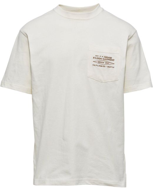 Filson White Embroidered Short Sleeve Pocket T for men
