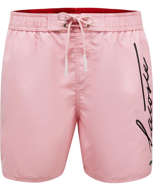 Lacoste Signature Print Light Swim Shorts in Pink for Men | Lyst Canada