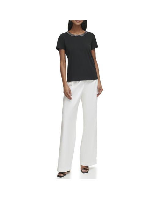 Calvin Klein Black Hotfix Collar Detail Short Sleeve Shirt Top