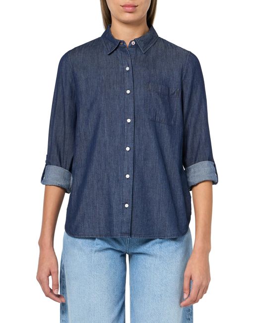 Nautica Blue Button Front Long Sleeve Roll Tab Shirt