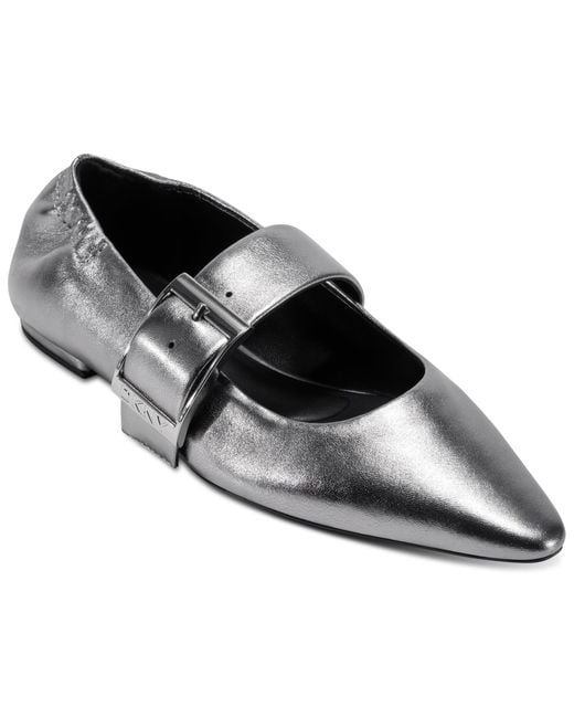 DKNY Women's Black Cormic Pointed Toe Ballet Flat With Belt Strap