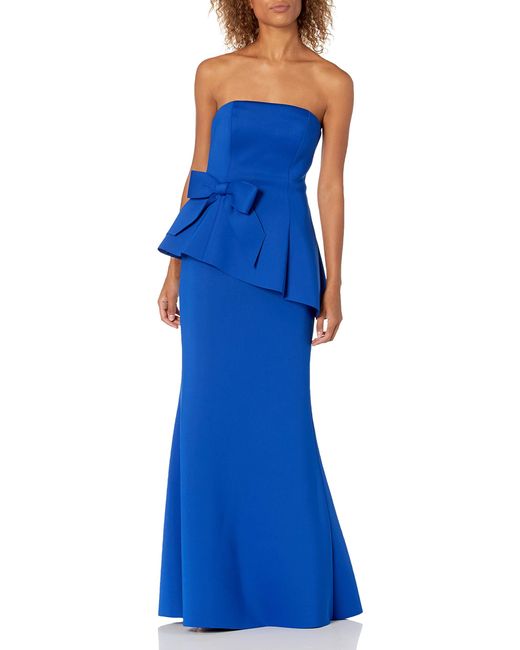 Eliza J Scuba Strapless Peplum Gown 