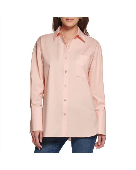 DKNY Casual Oversized Buttonup Top in Pink | Lyst