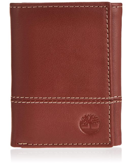 Timberland Red Leather Rfid Blocking Trifold Wallet for men