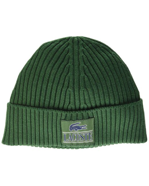 Lacoste Green Wool Knitted Croc Beanie for men