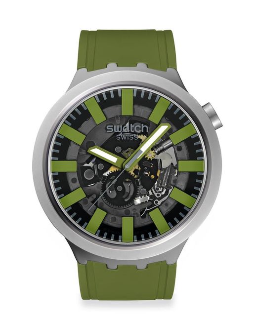Swatch Big Bold Irony Watch Casual Polymer Green Automatic Waterproof Thru The Underbrush