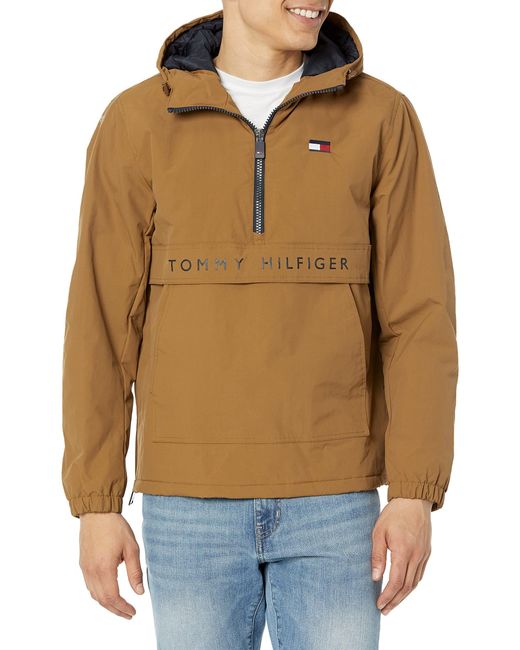 Tommy Hilfiger Performance Fleece Lined Hooded Popover Jacket in Natural  for Men | Lyst