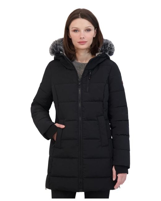 Nautica Black Heavyweight Puffer Jacket-faux Fur-lined Hood Wind & Water-resistant Winter Coat
