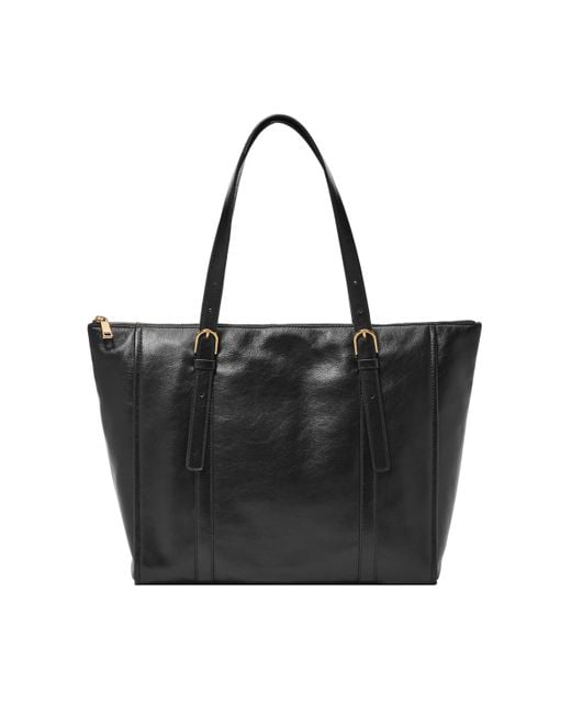 Fossil Black Carlie Leather Tote Bag Purse Handbag