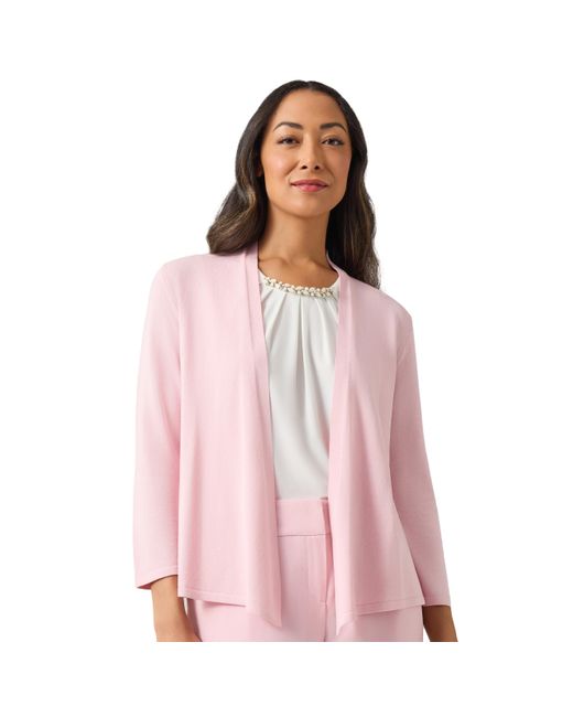 Kasper Pink Self Edge A Line Cardigan 3q Sleeves