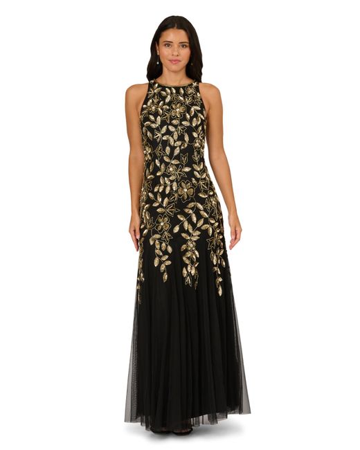 adrianna papell dresses gold Adrianna Papell Women's Foil Leaf Draped Gown main image 1