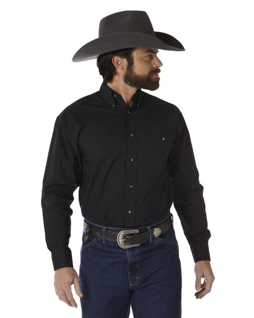 Wrangler Blue George Strait One Pocket Button Long Sleeve Woven Shirt for men