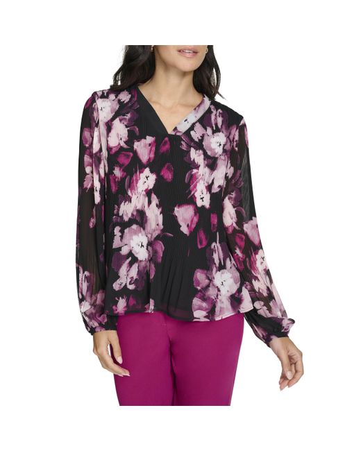 Calvin Klein Purple Suits Woven Top,black Multi