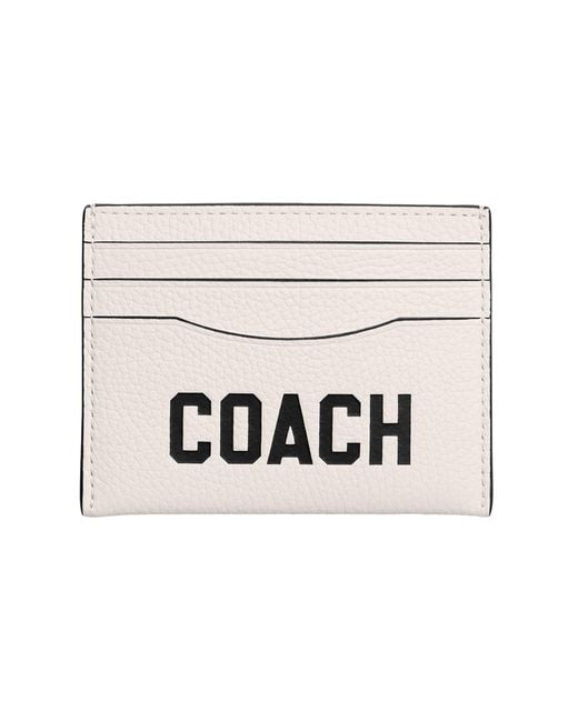 COACH White Flat Card Case In Pebble Leather With Graphic