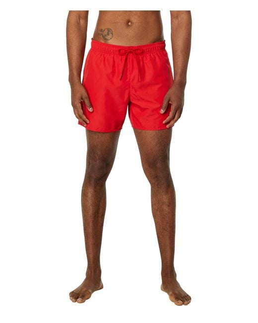 Lacoste Red Solid Elastic Waist Swim Trunks for men