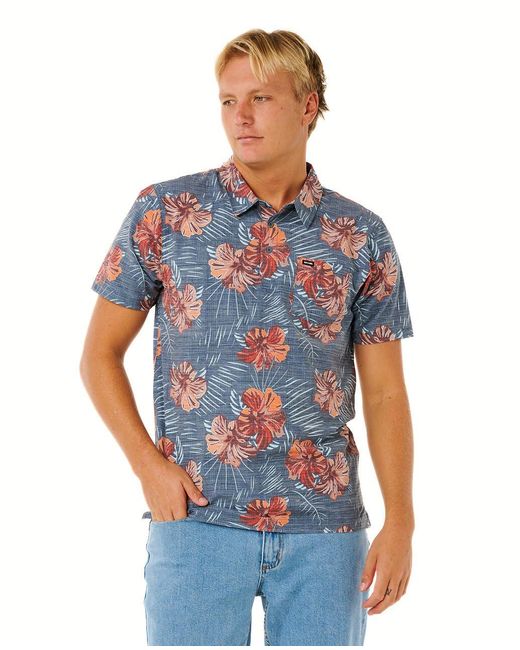Rip Curl Blue Session Aerotech Short Sleeve Polo Shirt for men