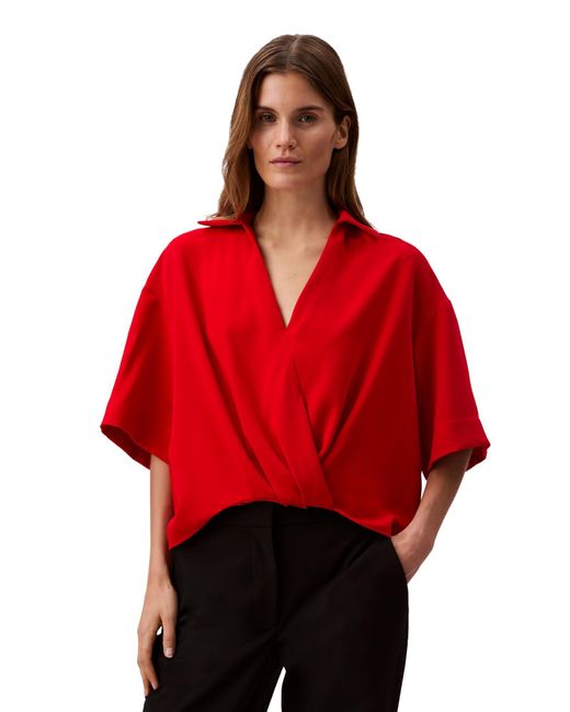 Calvin Klein Red Crepe Printed Wrap Top