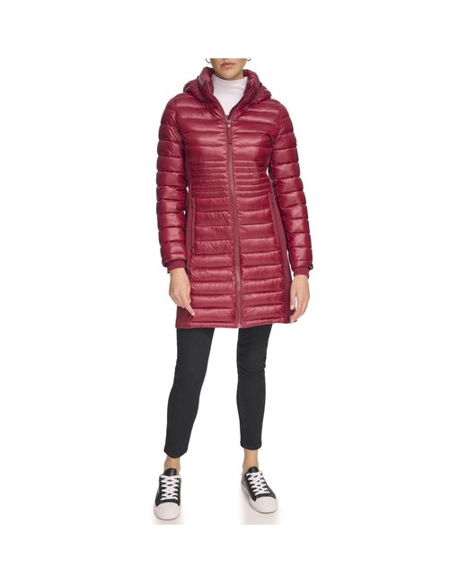 Calvin Klein Red Long Light-weight Puffer Jacket