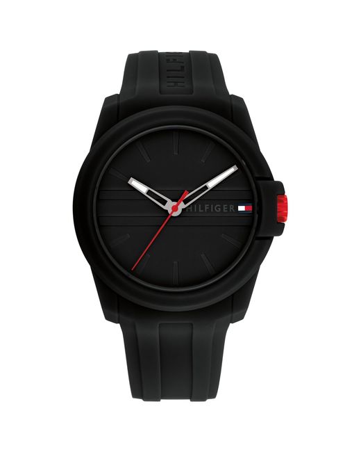 Tommy Hilfiger Black Sporty Silicone Wristwatch For - Water-resistant Up To 5 Atm/50 Meters - Premium Fashion For Everyday Wear for men