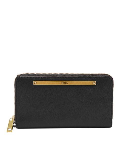 Fossil Liza Leather Wallet Zip Around Clutch With Wristlet Strap in ...