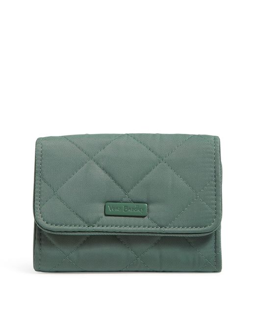 Vera Bradley Green Performance Twill Riley Compact Wallet With Rfid Protection