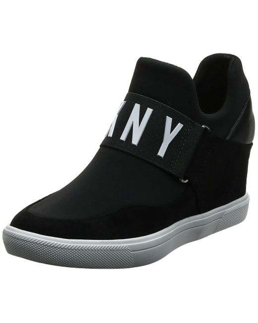 DKNY Black Womens High Top Slip On Wedge Sneaker
