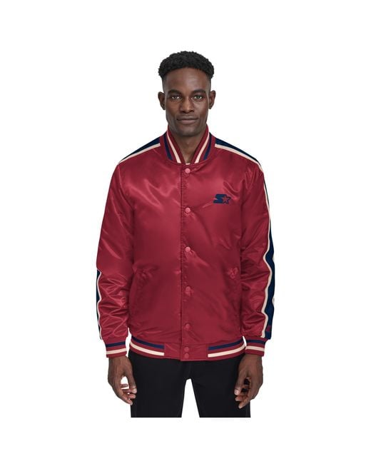 Starter Red Satin Varsity Midweight With Quilted Lining Long Sleeve Jacket for men